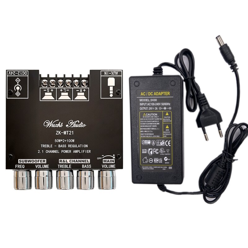 MT21 TB21 TPA3116 2.1 Channel Bluetooth 5.0 Subwoofer Amplifier Board 50WX2+100W Power Audio Stereo Amplifier Board Bass AMP AUX: black