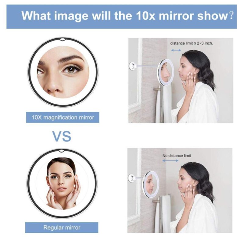 360 drejelige 10x forstørrende lyse ledede makeup spejle