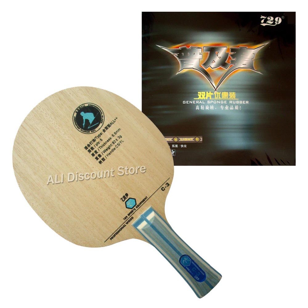 Pro Combo Racket 729 C-3 Blade met 2x Algemene Rubbers voor Tafeltennis paddle bat