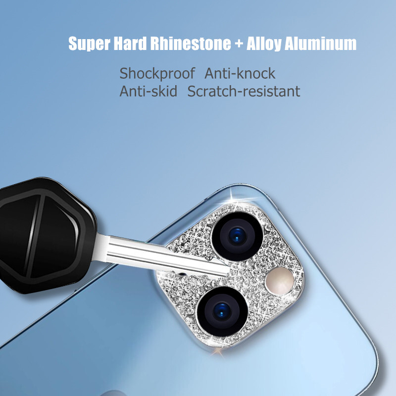 Custodia Protettiva Morbida Trasparente Per Obiettivo Della Fotocamera Con Diamante Glterato Per IPhone 14 13 Pro 12 Pro Max 11 X XS XR 7 8 Plus SE3 Cover - Foto 11