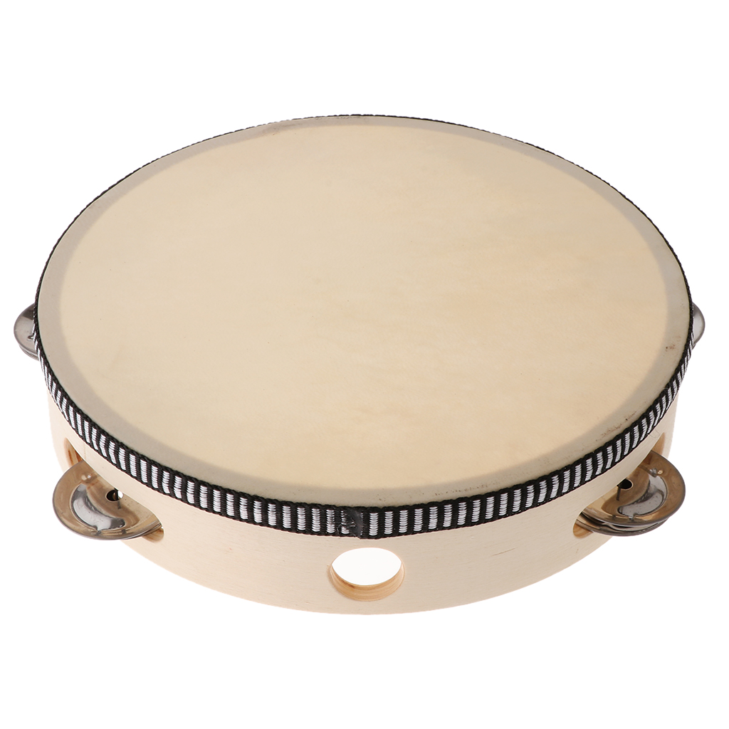 Tambor de pandereta de mano con Jingles de Metal instrumentos musicales de juguete de percusión para la danza de la Iglesia (8 pulgadas)