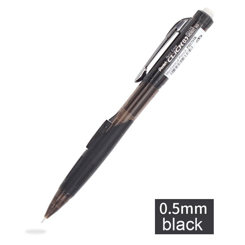 (Pack Of 1 Pcs) Pentel Pd275 Side Press Mechanical Pencil Ultra Long Retractable Eraser Rotating Telescopic Rubber 0.5mm: black