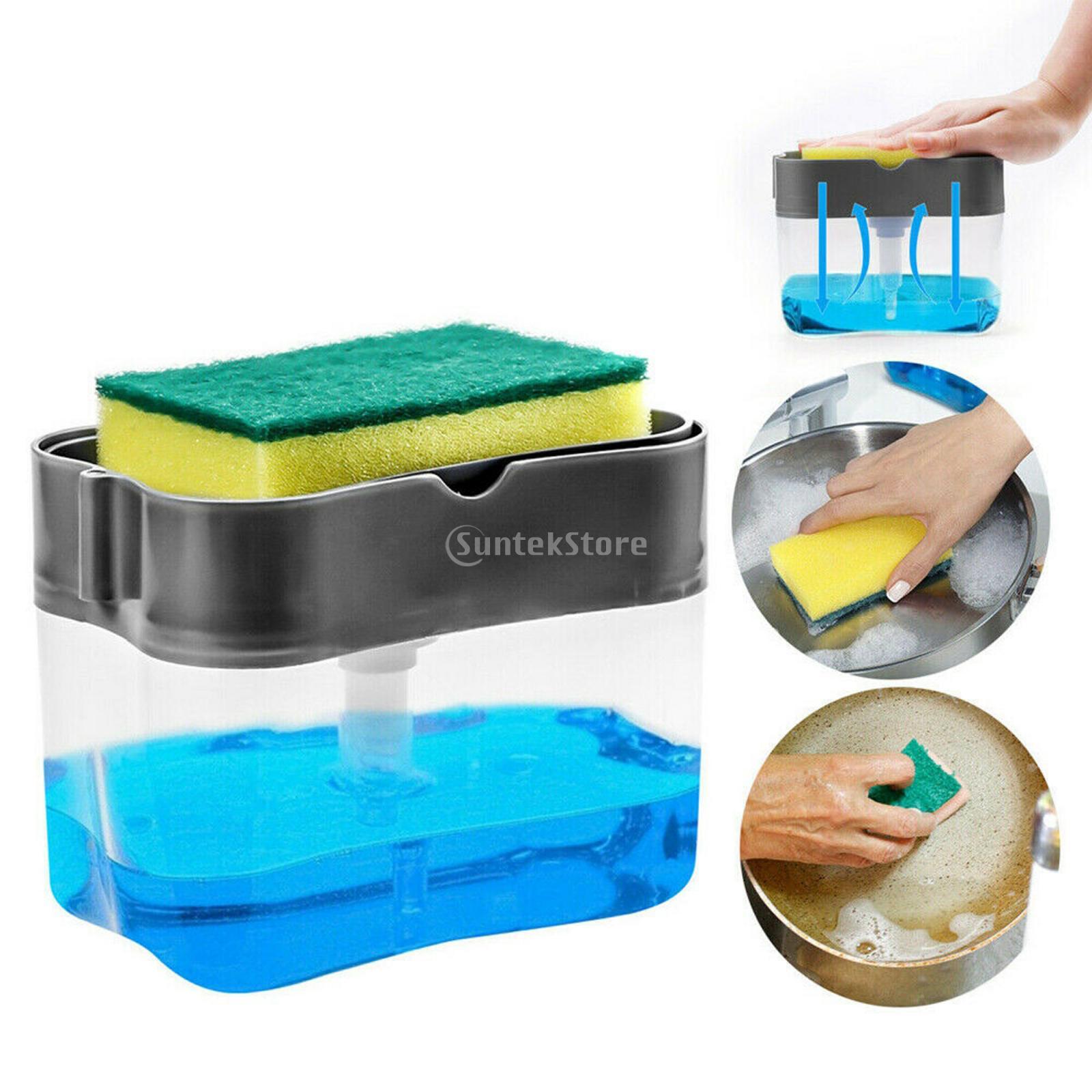Multifunctional Sponge Rack Soap Dispenser, 2 in 1 Dishwashing Liquid Dispenser for Kitchen Sink