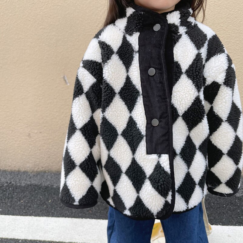 Winter Herfst Meisjes Warme Jas Baby Faux Fur Jas Kinderen Uitloper Kinderen Streetwear Mode Geometrische Zwart Wit 1 Tot 6 jr: 18m