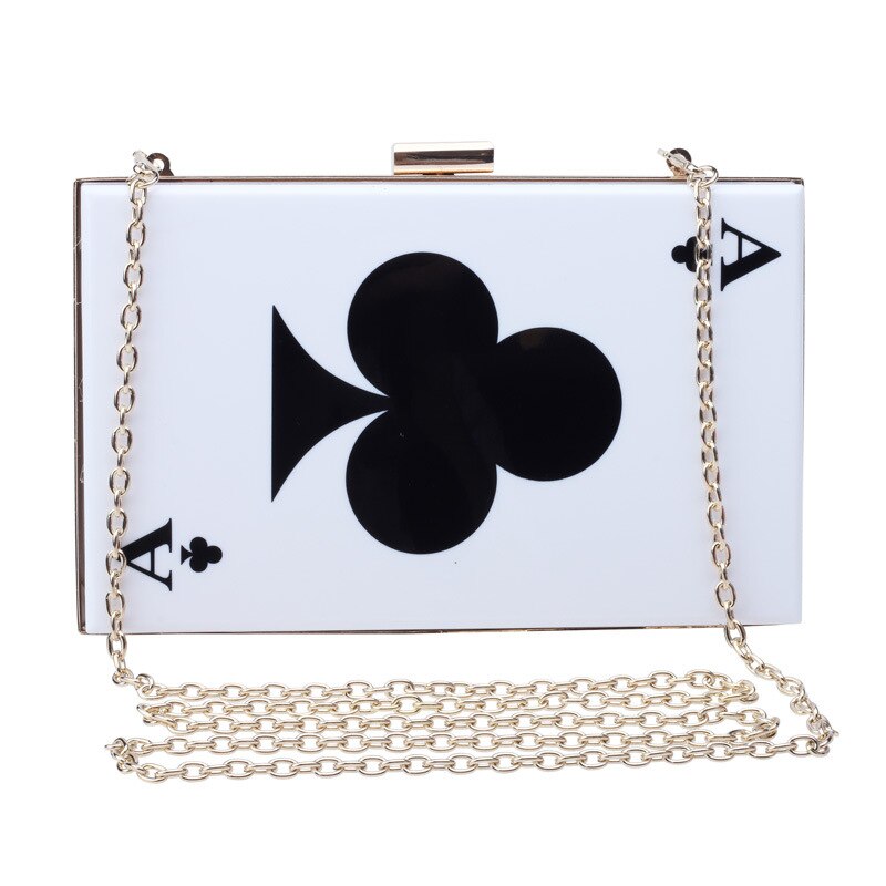Clutch avondtas bruiloft feest speelkaartenprint dames portemonnee dinerfeest kleine lip acryl handtas: 5