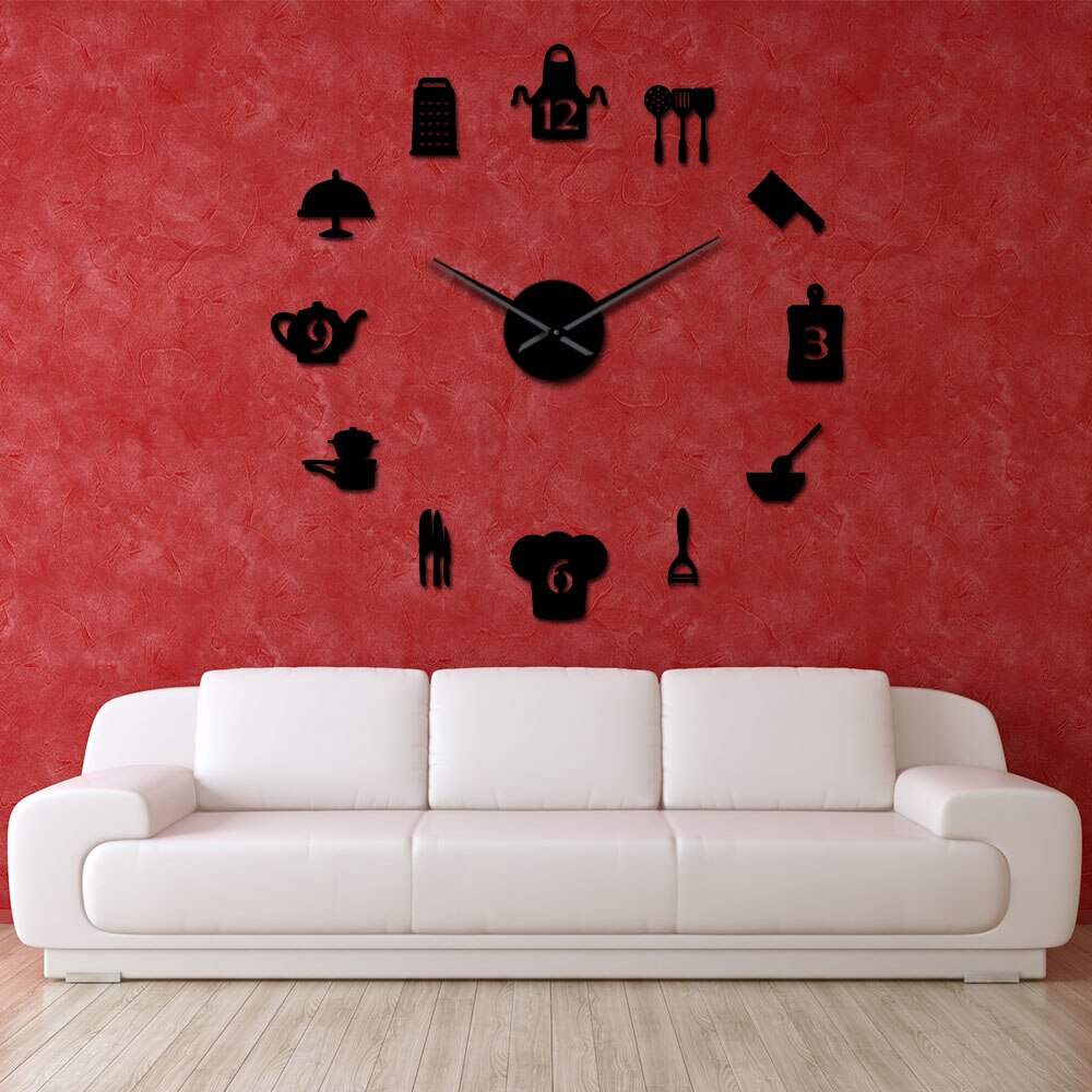 Kitchen Tools DIY Giant Wall Clock Kitchen Utensils Frameless Large Wall Watch Modern Dining Room Kitchen Art Decor Timepiece
