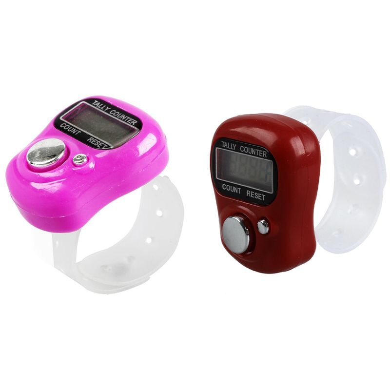 2Pcs Mini Lcd Electronic Digital Display Finger Hand Tally Counter Counting - Red & Rose-Red: Default Title