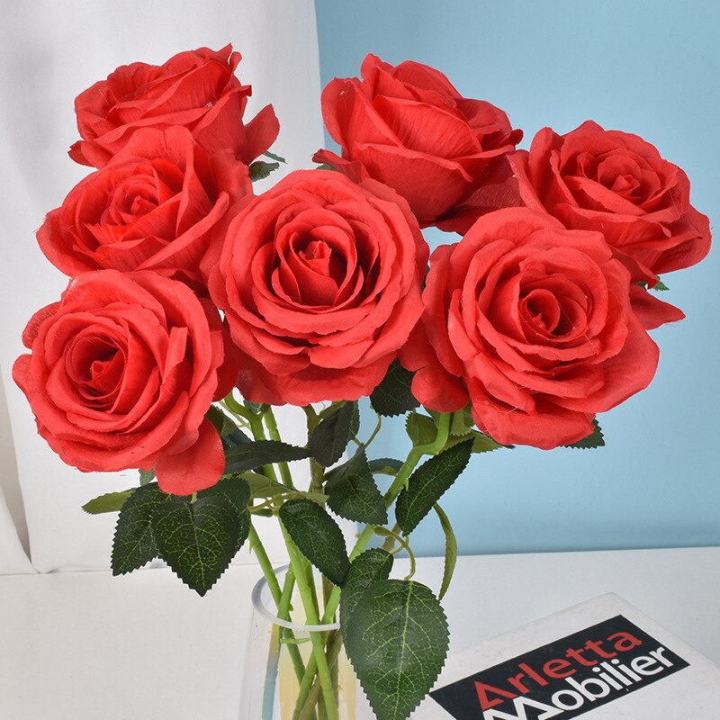 Simulatie Rose Kunstbloemen Hoofd Zijden Roos Bloem Voor Bruiloft Woondecoratie Nep Bloemen Diy Krans Scrapbook Supplies: red