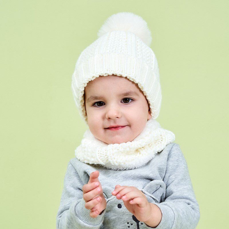 Conjunto de gorro infantil com 2 peças, gorro de pelúcia para bebês meninos e meninas quente