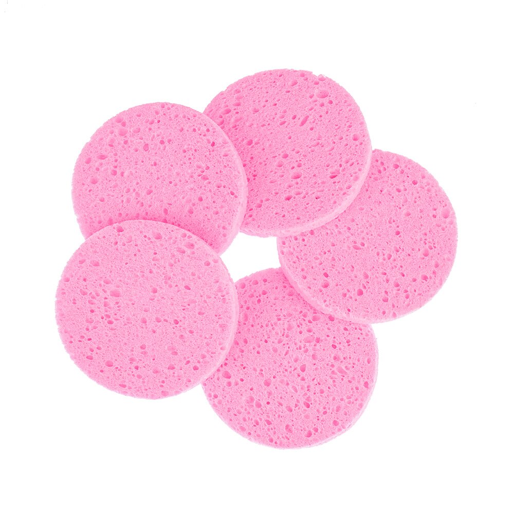 5 pièces 6/7/8/9/10cm visage rond démaquillant outils naturel pâte de bois éponge Cellulose compresse cosmétique bouffée Facial lavage Spong: pink / 9cm