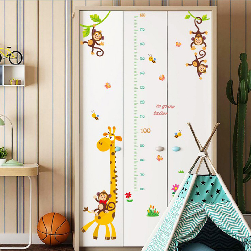 Cartoon Giraffe Hoogte Meet Muursticker Achtergrond Voor Kinderen Kamers Hoogte Grafiek Heerser Woondecoratie Decals Wall Art Stickers