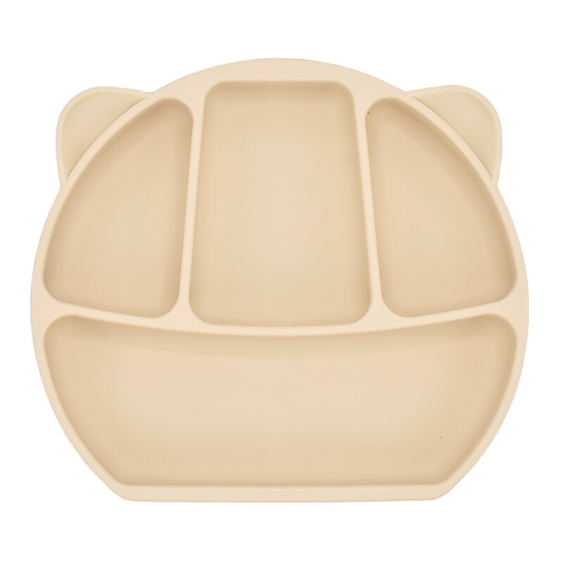 Baby Feeding Plate Food Grade Silicone Animal Type Suction Baby Plate BPA Free Waterproof Kid Tableware Plate Children Dishes: Beige