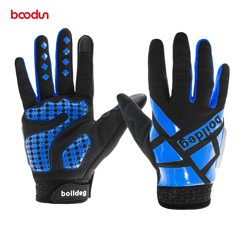 BOODUN Bike Gloves Spring Autumn Winter Windproof Warm Full Finger Men Women Blue Pink Green Anti-skid Warm Gloves: blue / M