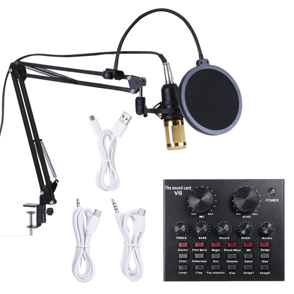 Multifunktionelt live lydkort &  bm800 mikrofonsæt med suspension, optagelse af kondensatormikrofonsæt: Type 1 guld