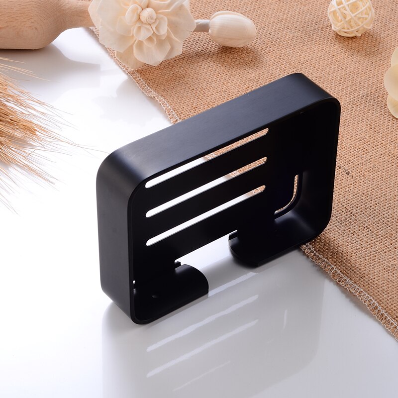 Zeepbakje Opslag Houder Zwarte Ruimte Aluminium Multifunctionele Zeephouder Douche Wandmontage Decoratieve Badkamer Zeep Rack Vierkante
