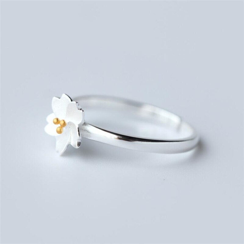 Flor de Cerezo literaria hecha a mano, Plata de Ley 925, temperamento personalidad femenina, anillos de apertura ajustables SRI059