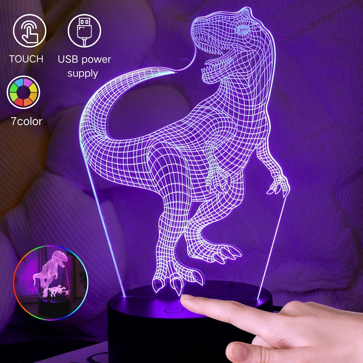 Dinosaurus nachtlampje in meerdere kleuren, geschikt voor verschillende kamertypes, leuk , compact , decoratief licht, sfeerverlichting, r