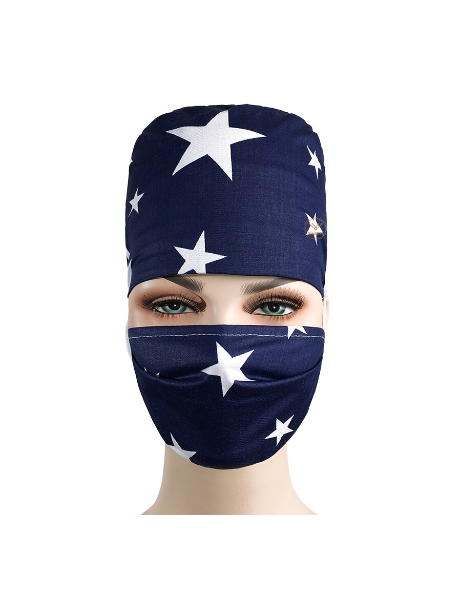 Unisexe impression spa travail casquettes réglable coton laboratoire anti-poussière travail chapeau dent beauté Scrubs casquettes animal club opérateur chapeau: hat mask 12090