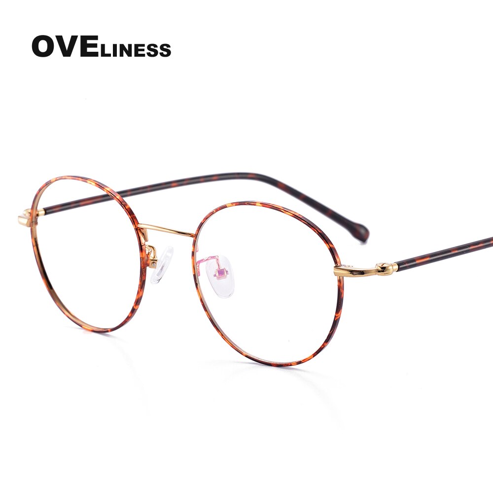Retro Vrouwen Brillen Frames Ronde Brilmontuur Vrouwen Vintage Volledig Metalen Brillen Vrouwelijke Bijziendheid Bril: tortoise