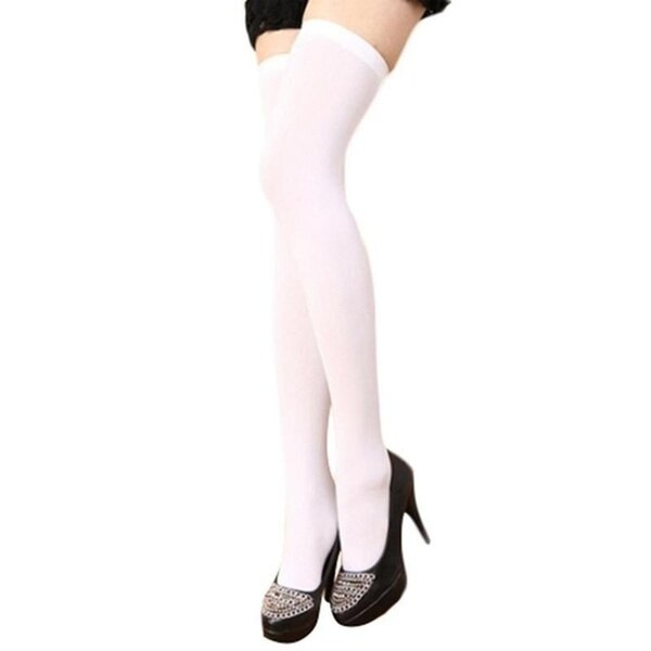 Chaussettes Sexy en coton au dessus du genou, 1 paire, bas haut de cuisse, mince, coloré, noir, gris, blanc, , Long, directe: white