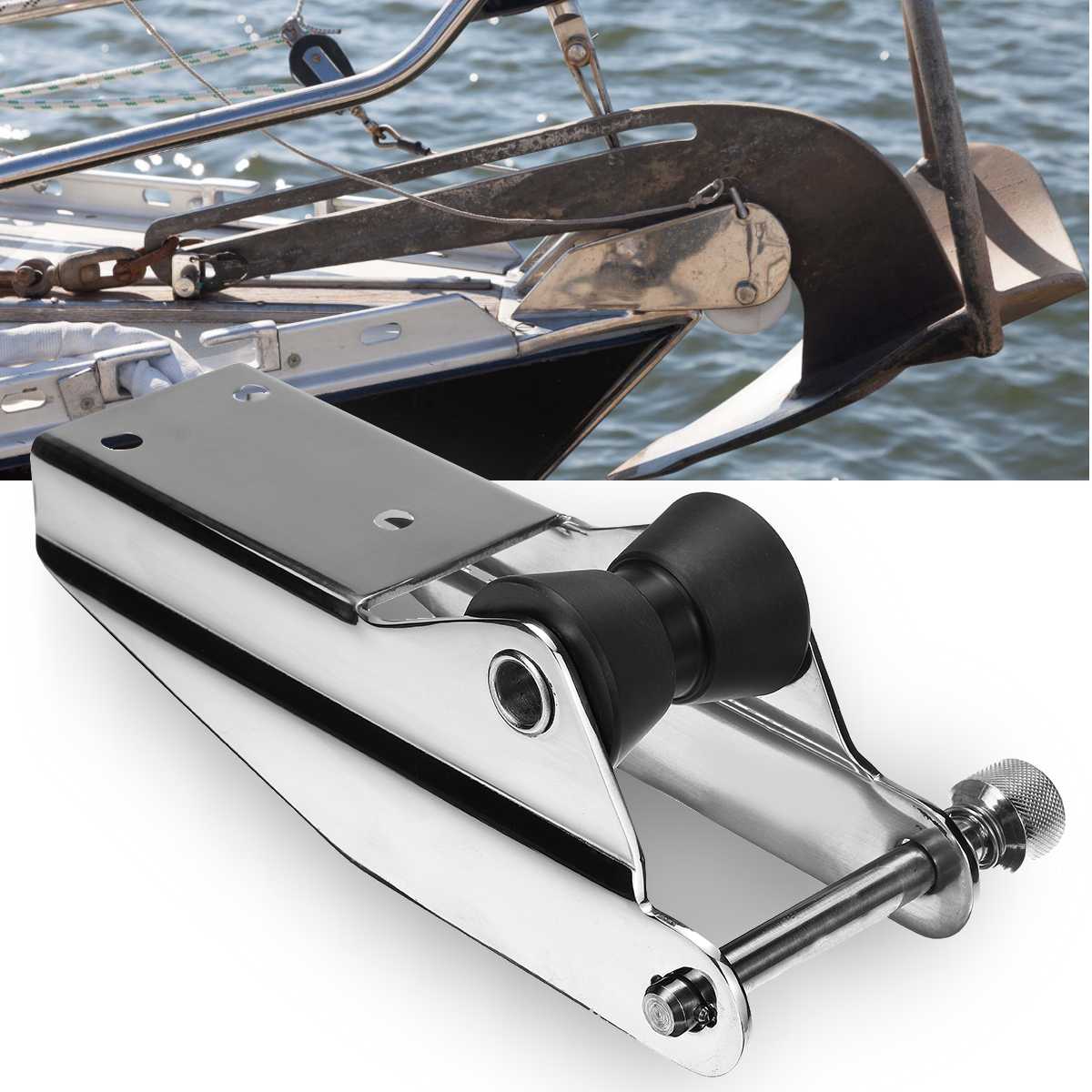 316 Stainless Steel Heavy Bow Anchor Roller For Fixed Marine Boat Docking Black Nylon Roller Spring Loaded Pin Prevent