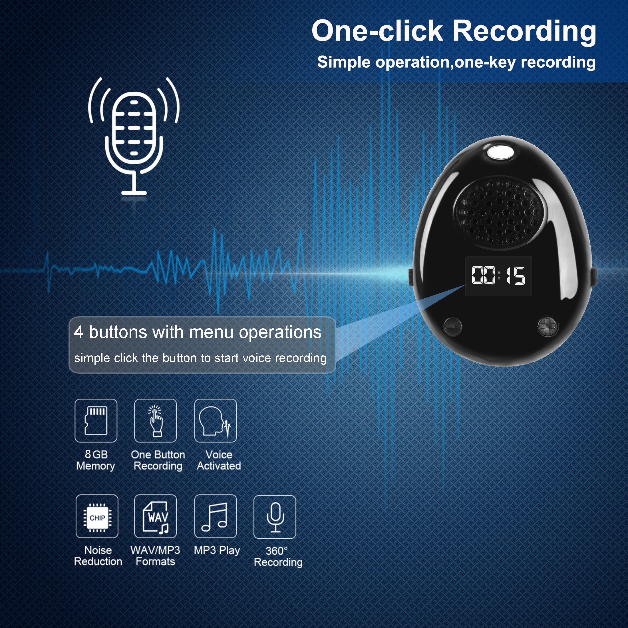 Digitale Voice Recorder,8Gb Voice Activated Audio Recorder, Draagbare Muziekspeler Met Interne Speaker &amp; Stappen Recorder