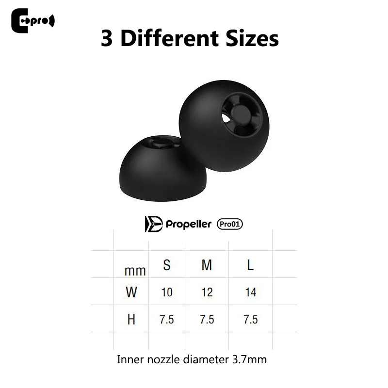 ePro Propeller Pro01 S/M/L Size Replacement Silicone Eartips with Phase Plug and Cone for 3.9-5mm In-Ear Earphone (3 Pairs)