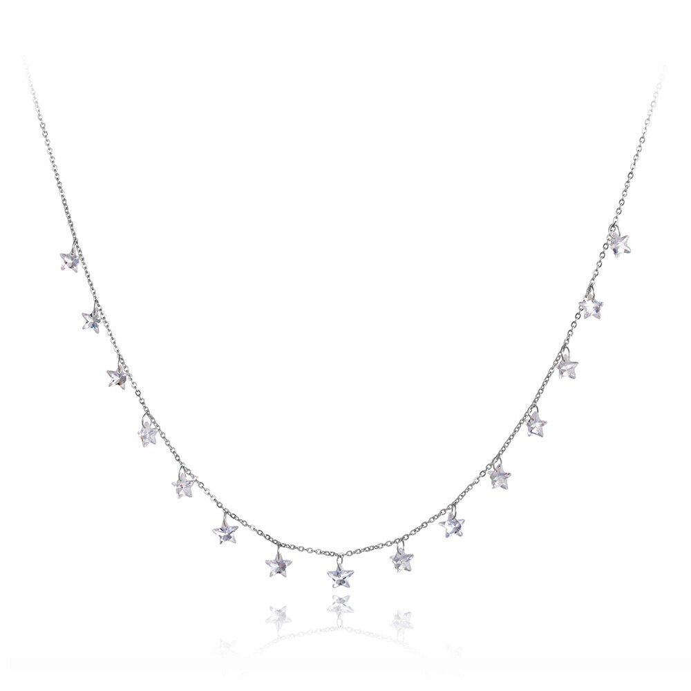 Lokaer Mode Bohemen Rvs Wit Ster Cz Kristal Choker Ketting Strand Hanger Ketting Voor Vrouwen Meisjes N20089