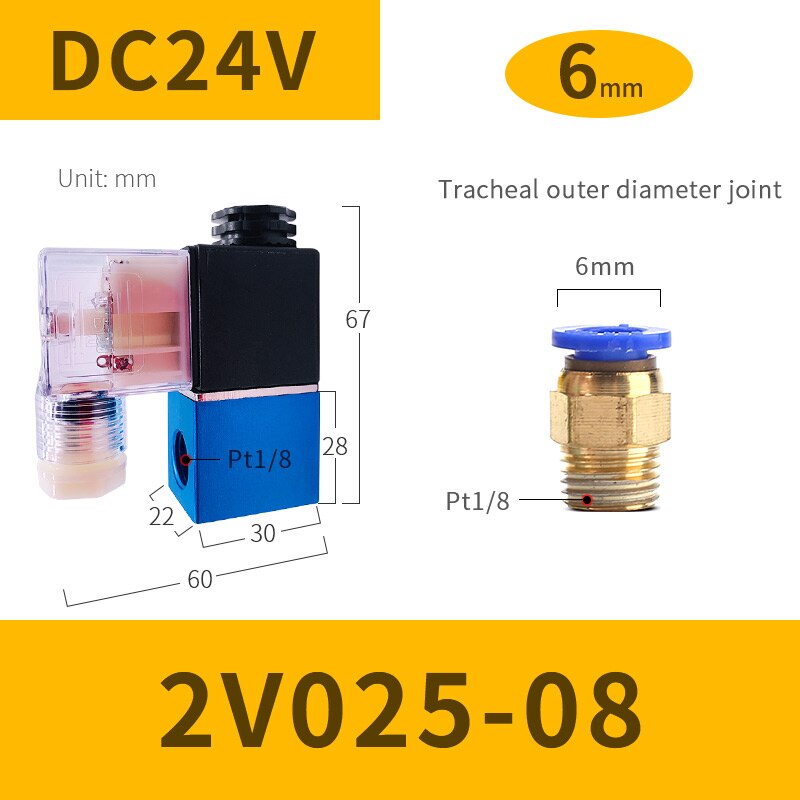 2 Position 2 Port Air TAC Air Solenoid Valves DC 12V/24V 1/4"1/8" BSP 2V025-08 Pneumatic Control Valve AC 12V/24V/110V/220V: 1-8-6