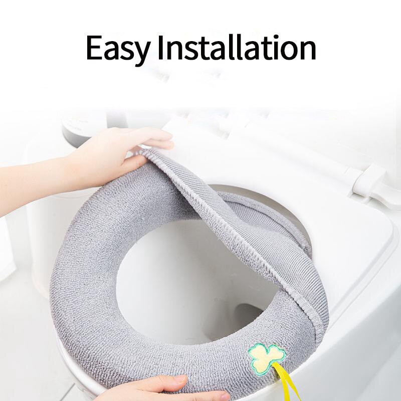 Housse de siège de toilette chaude d&#39;hiver, tapis de fermeture épais, coussin doux tricoté, housse de Bidet lavable en forme de O, accessoires de toilette
