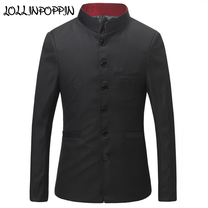 Chaqueta tipo túnica negra para hombre, traje de estilo chino con cuello levantado, chaqueta de uniforme universitario con botonadura única, prendas de vestir exteriores, color rojo mandarín