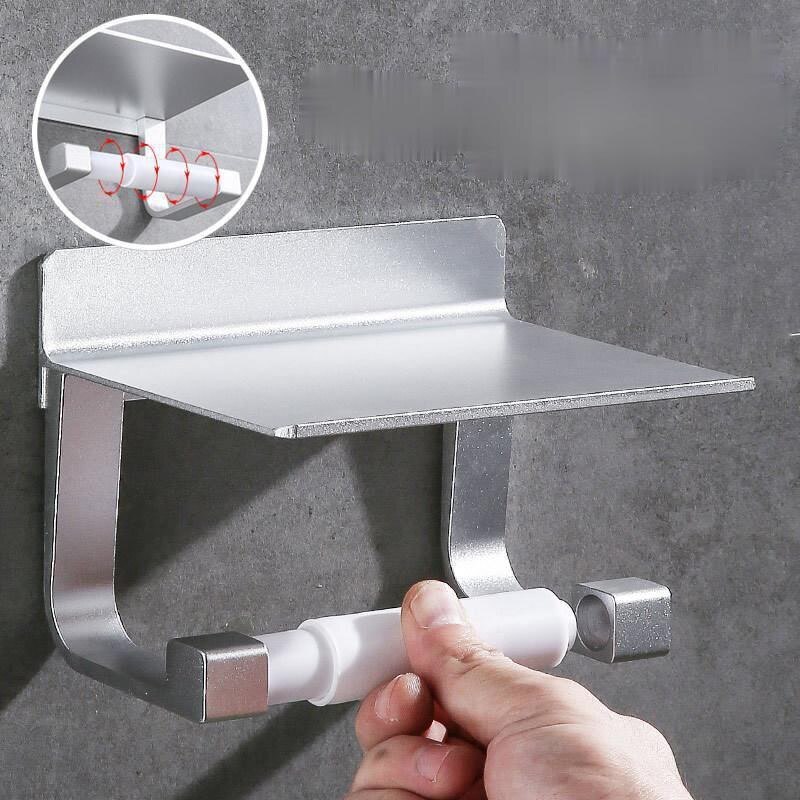 Toiletpapier Houders Ruimte Aluminium Multifunctionele Opslag Houder Badkamer Planken Handdoek Plank Met Telefoon Houder Gratis Ponsen
