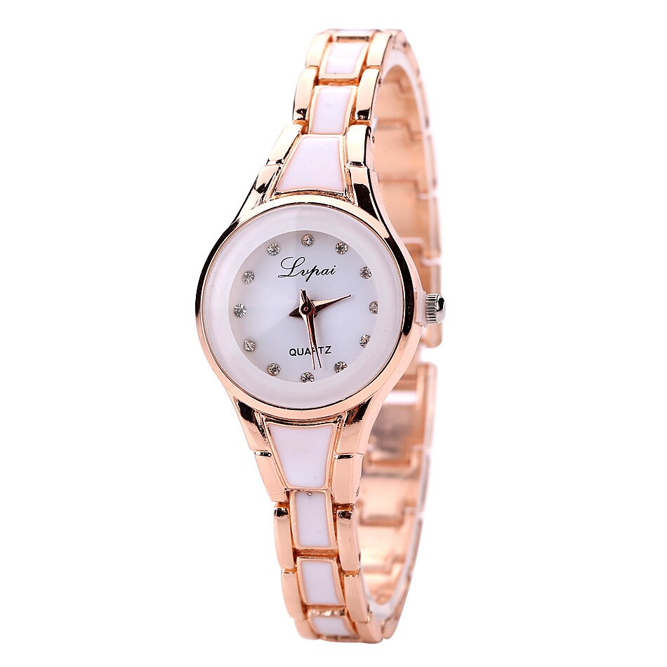 Quartz analog klocka för kvinnor diamant spets harts rem armband dam casual armbandsur montres femmes armbandsur: Guldvitt