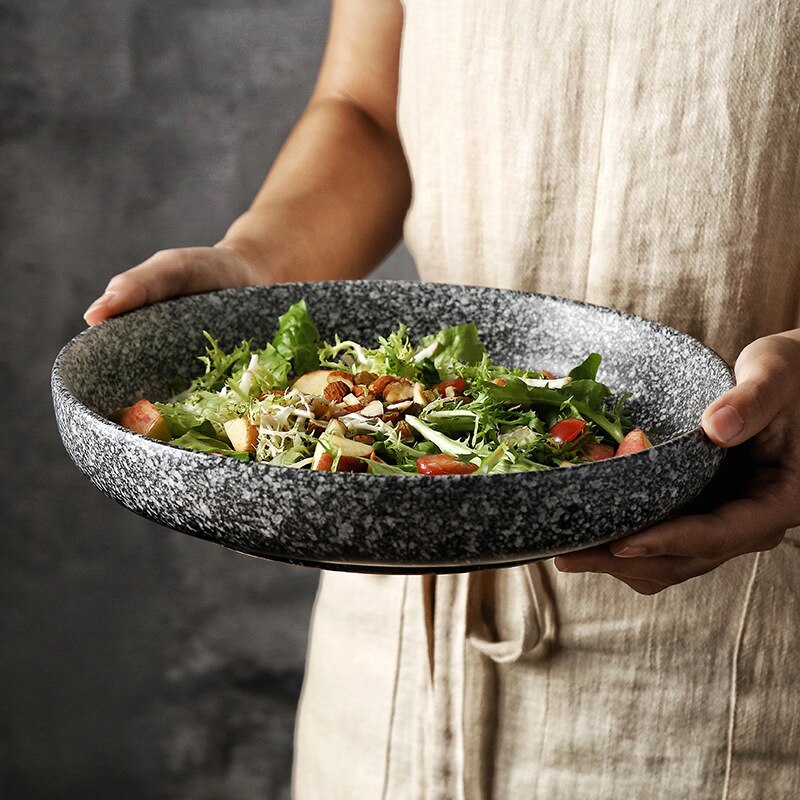 Japanese Style Ceramic Deep Dishes Household 8/10 Inch Salad Dish Dinner Plate Kitchen tableware Soup Bowl Serving Plates ZH655