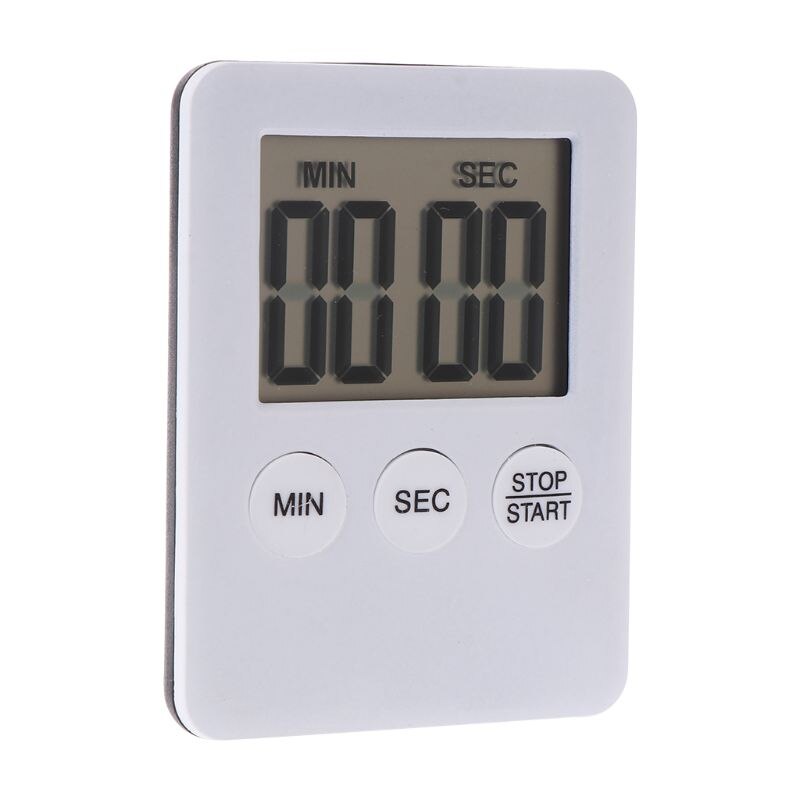 3 couleurs Super mince électronique LCD écran numérique cuisine minuterie carré cuisson compte à rebours alarme aimant horloge: WHITE