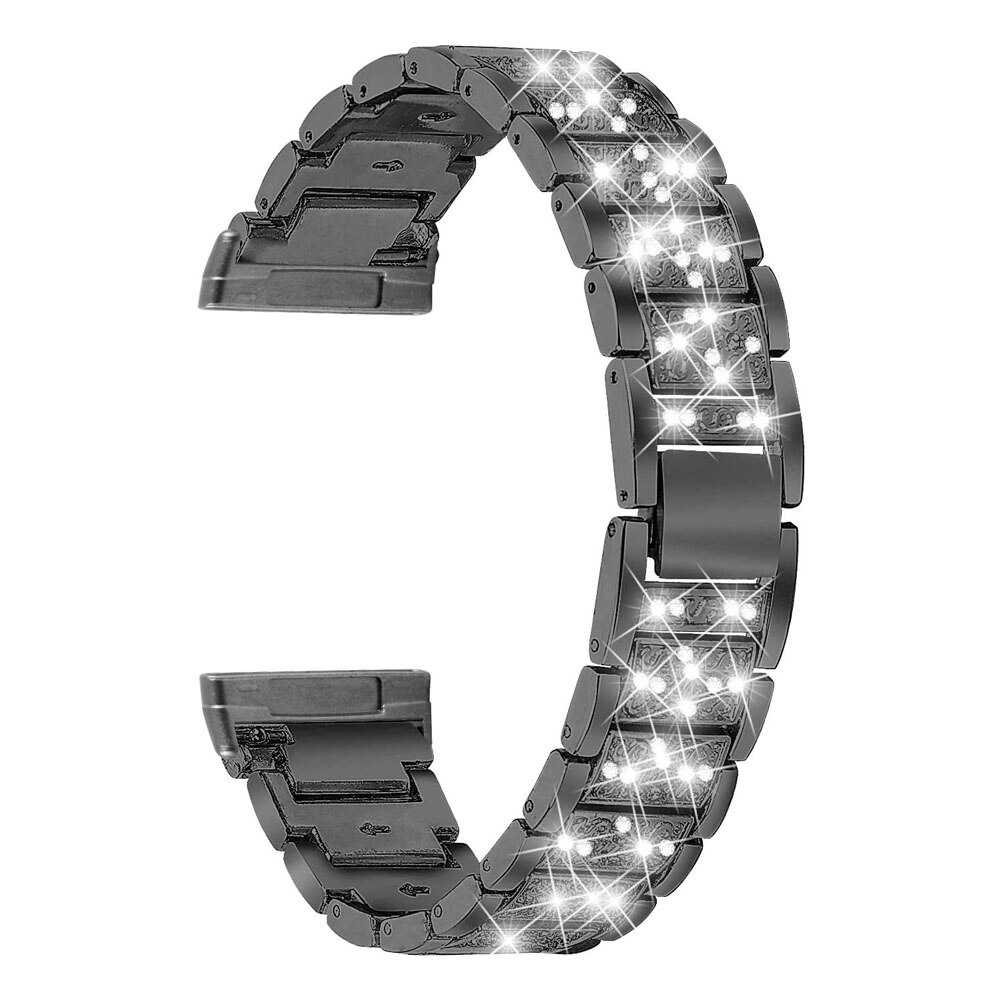 Smykker bling bånd til fitbit sense/versa 3 bånd til kvinder mænd erstatning rhinestone armbånd metal rem til fitbit versa 3: Sort / Fitbit versa 3
