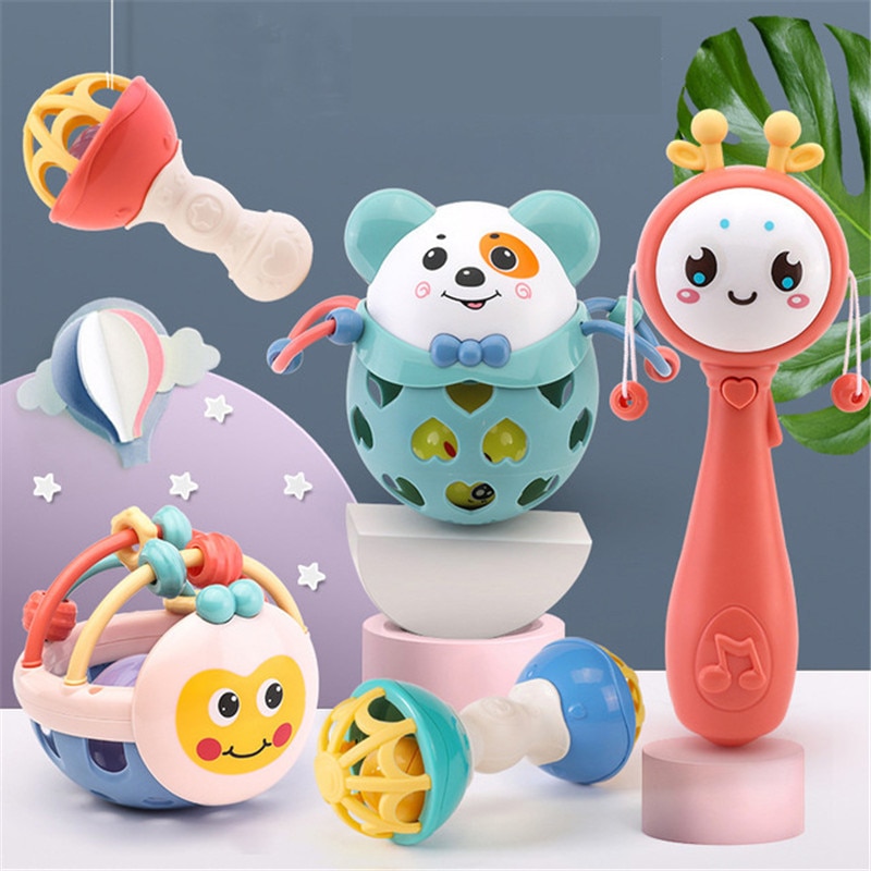 Baby Toys Grip Training Puzzle Hand Bell Rattle & Sensory Teether Toys Shaking Rattles Early Educational Toys 0-12 Months
