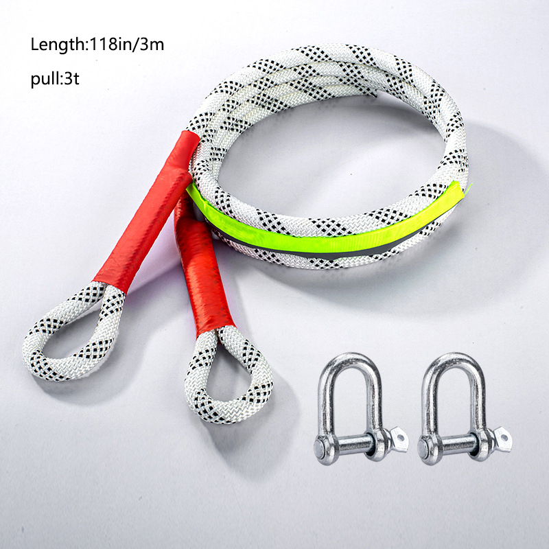 Heavy-Duty 40,000lbs/18T Off-Road & SUV Tow Rope with Reflective Tape and Storage Bag - Durable Nylon Car Rescue Traction Hook: WHITE