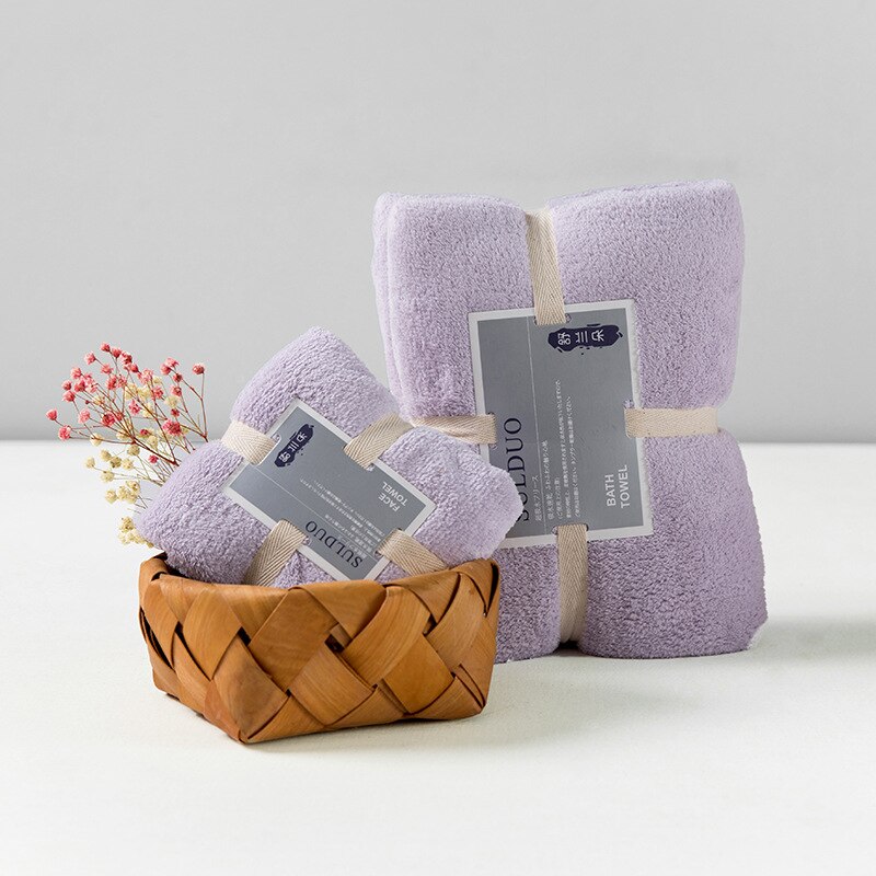 Adulte absorbant ensemble de serviettes de bain chaîne tricoté polyester brocart corail polaire serviette de bain hôtel serviette serviette de bain: Light purple
