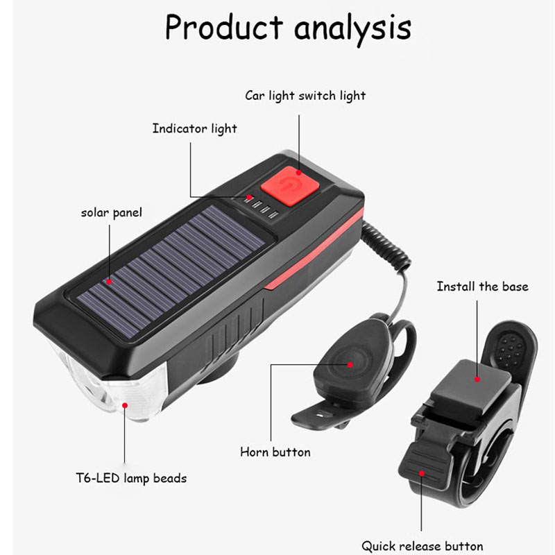 Neue Fahrrad MTB Licht Solar- USB Ladung aufladbare Radfahren Scheinwerfer Wasserdichte Fahrrad Scheinwerfer Hinten Rücklicht Lampe Taschenlampe