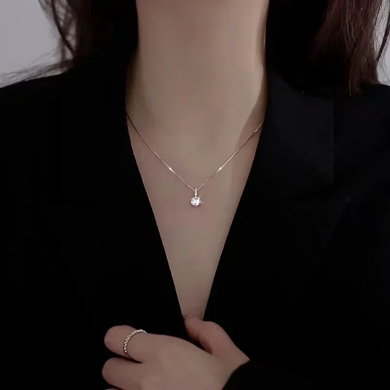Collar de circón redondo de Plata de Ley 925 a la , Gargantilla con dije de estilo minimalista, colgante, de para joyería fina para mujer