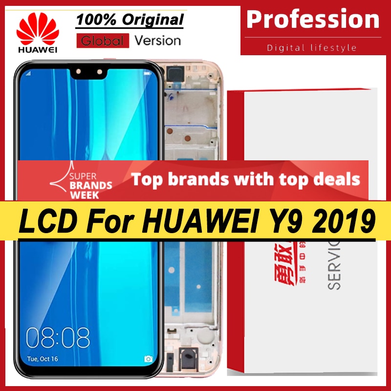 100% Original 6.5 ''IPS Anzeige mit Rahmen für Huawei Y9 JKM-LX1 JKM-LX2 JKM-LX3 LCD berühren Bildschirm Digitizer Reparatur teile