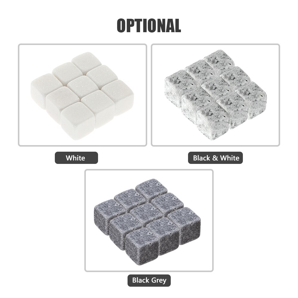 Whiskey Stones Set 9 Granite Whiskey Chill Rocks with Wooden Box and Velvet Bag Wine Stones Reusable Wine Chillers Whisky Stones