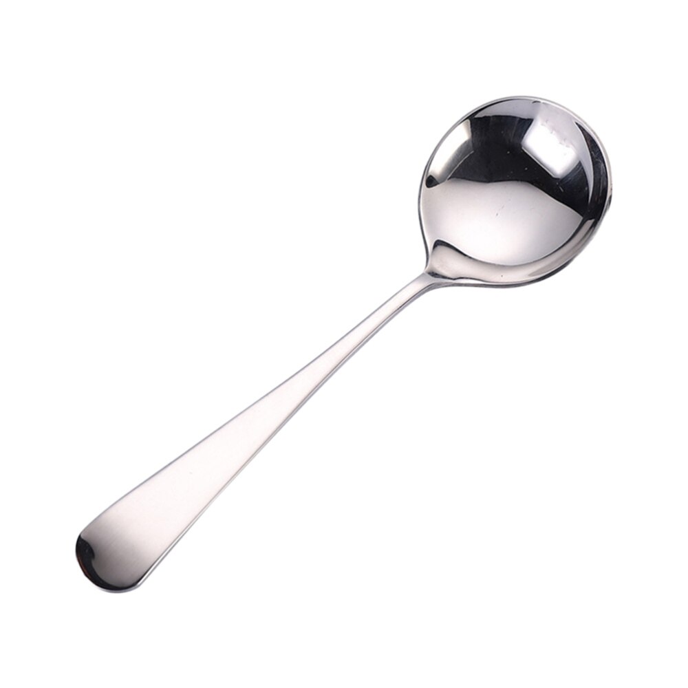 3pcs Silver 304 Stainless Steel Spoon Dessert Serving Spoon Tableware Round Spoon for Home Restaurant