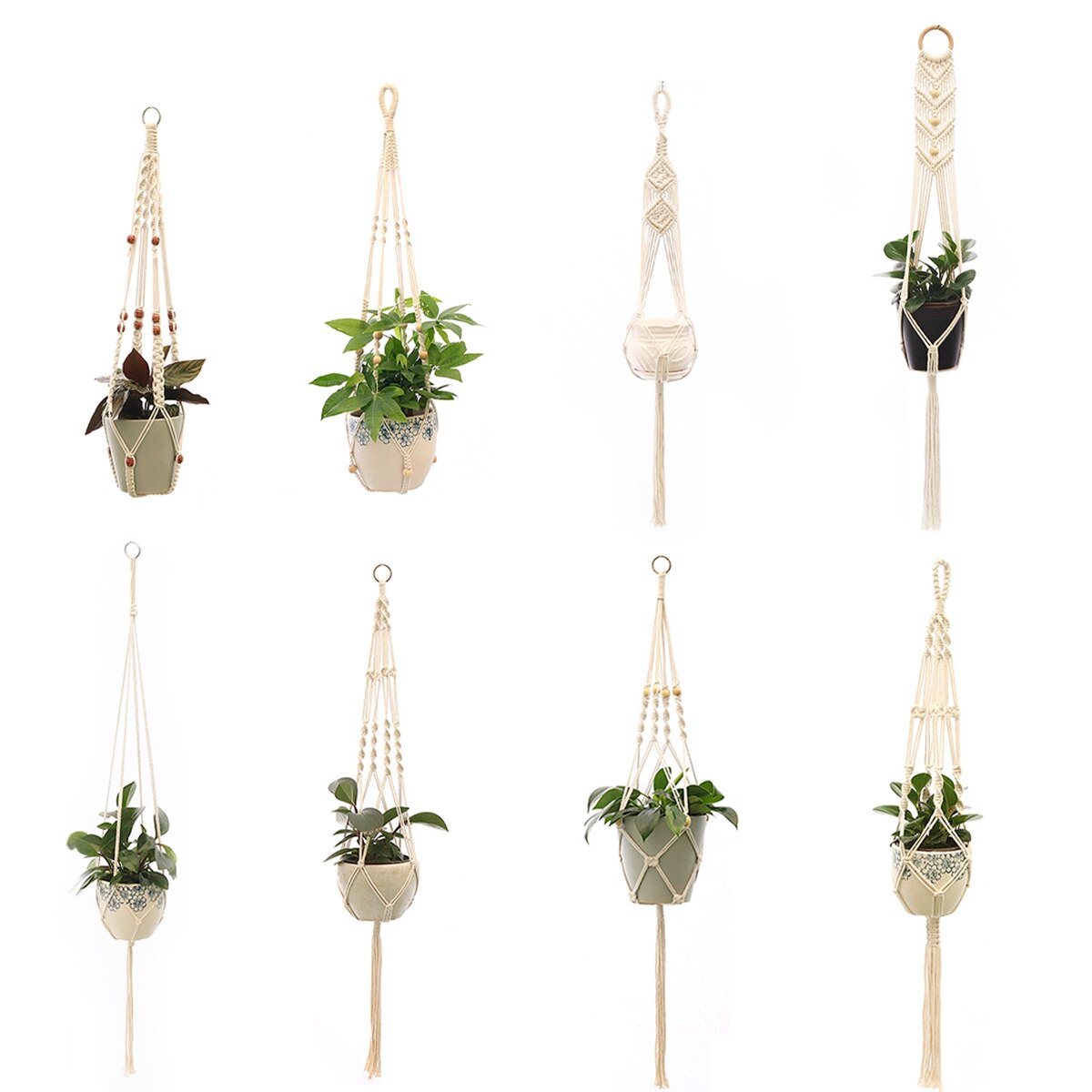 Macramé hecho a mano colgador de plantas cestas soporte para macetas balcón colgante maceta cesta decoración cuerda de elevación suministros de jardín para el hogar
