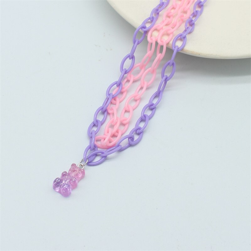 Collana con ciondolo orso in resina creativa colore caramella divertente doppio strato dichiarazione girocollo Harajuku regali gioielli per feste: 1