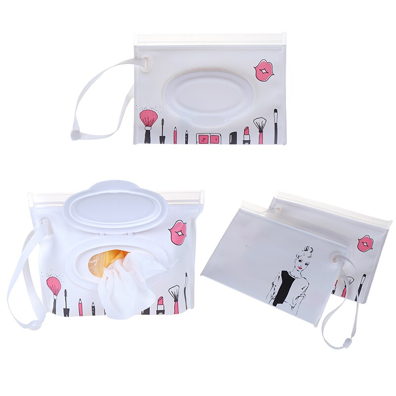 Eco-friendly Easy-carry Wet Wipes Bag Snap Strap Wipes Container Clamshell Cosmetic Pouch Clutch Cleaning Wipes Case