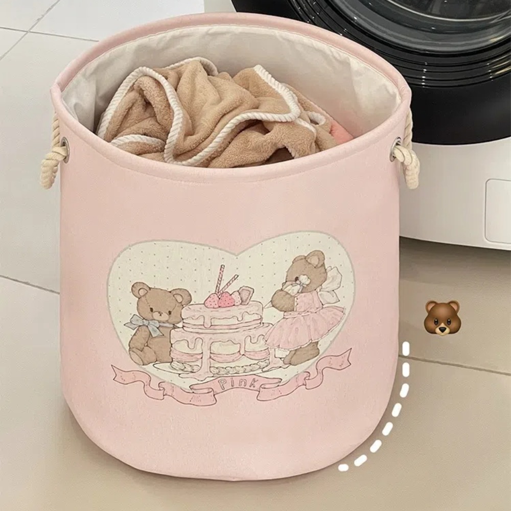 Mignon avec poignées panier à linge grande capacité dessin animé ours lapin jouets panier de rangement pliable rond panier à vêtements chambre