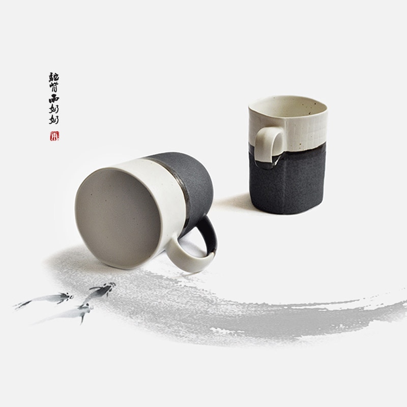 Drikkekrus i retro japansk stil keramisk keramikk kaffe melk te krus kopp med håndtak hvitt blekk par kopp
