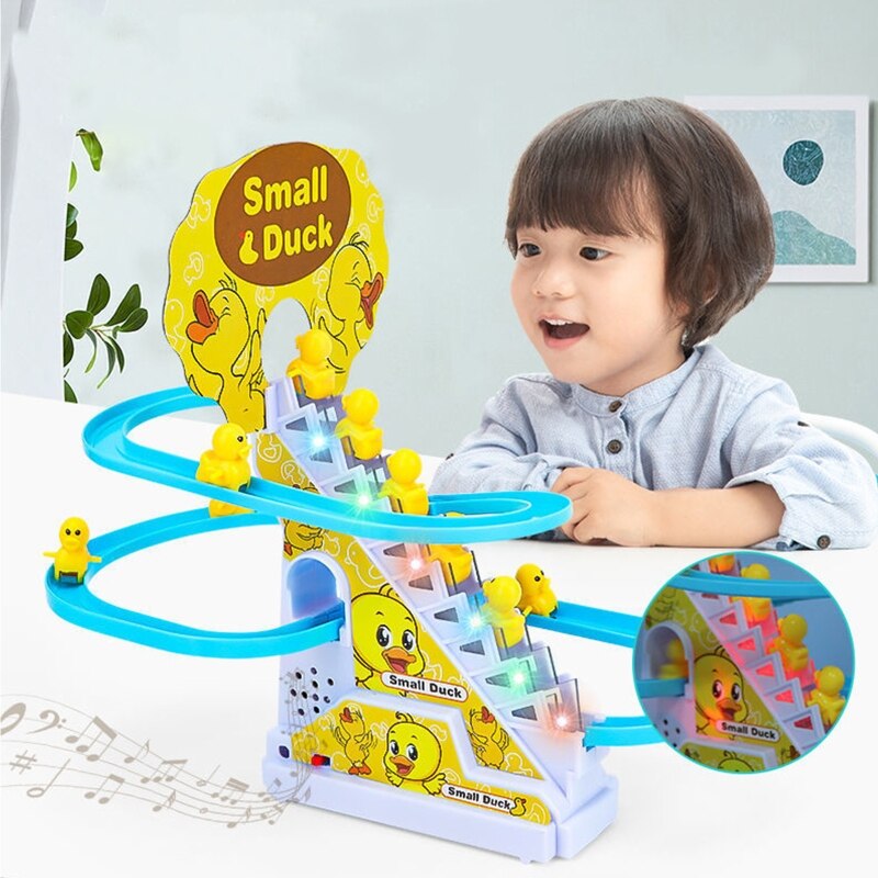Electric Track Duck Climbing Stairs &amp; Slides Playset for Develop Babies' Hand-eye Coordination and Visual Perception D5QA